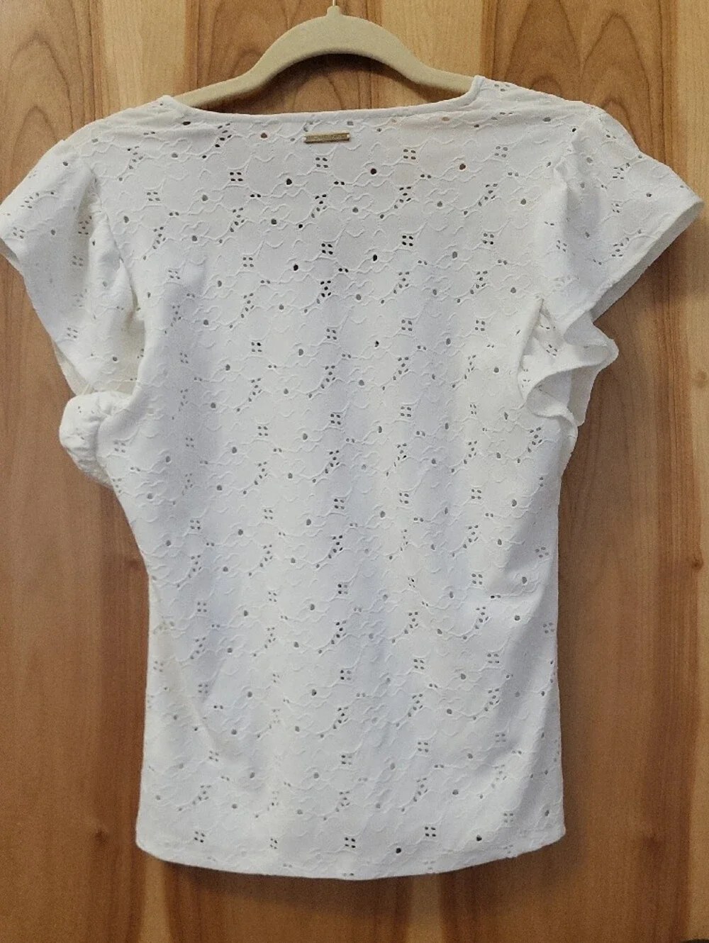 Michael Kors White Eyelet V-Neck Flutter Sleeve Blouse